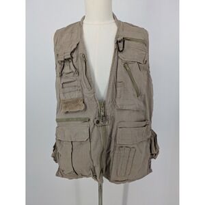 Humvee Fishing Vest Mens Large Khaki Cotton 21 Pocket Utility Safari Gorpcore